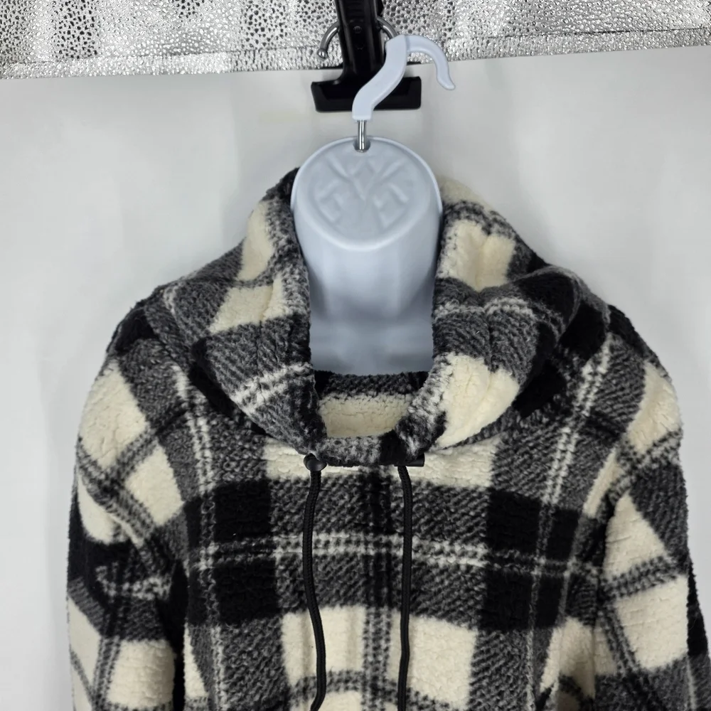 Marissa Olivia Star Plaid Sherpa Fleece Pullover Women's XL Buffalo Check Funnel